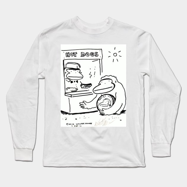 Ape with Enormous Coin Buys Hot Dog Long Sleeve T-Shirt by WalterMoore